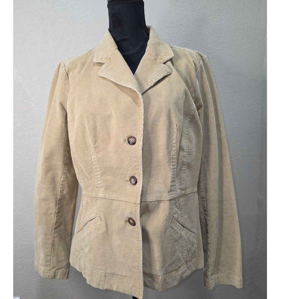 Y2K Tan Corduroy Blazer Jacket Stretch Cotton XL Tan Beige Pocketed
